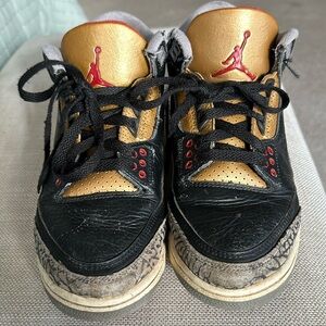 Jordans— well loved. Has wear marks, but still in good condition.